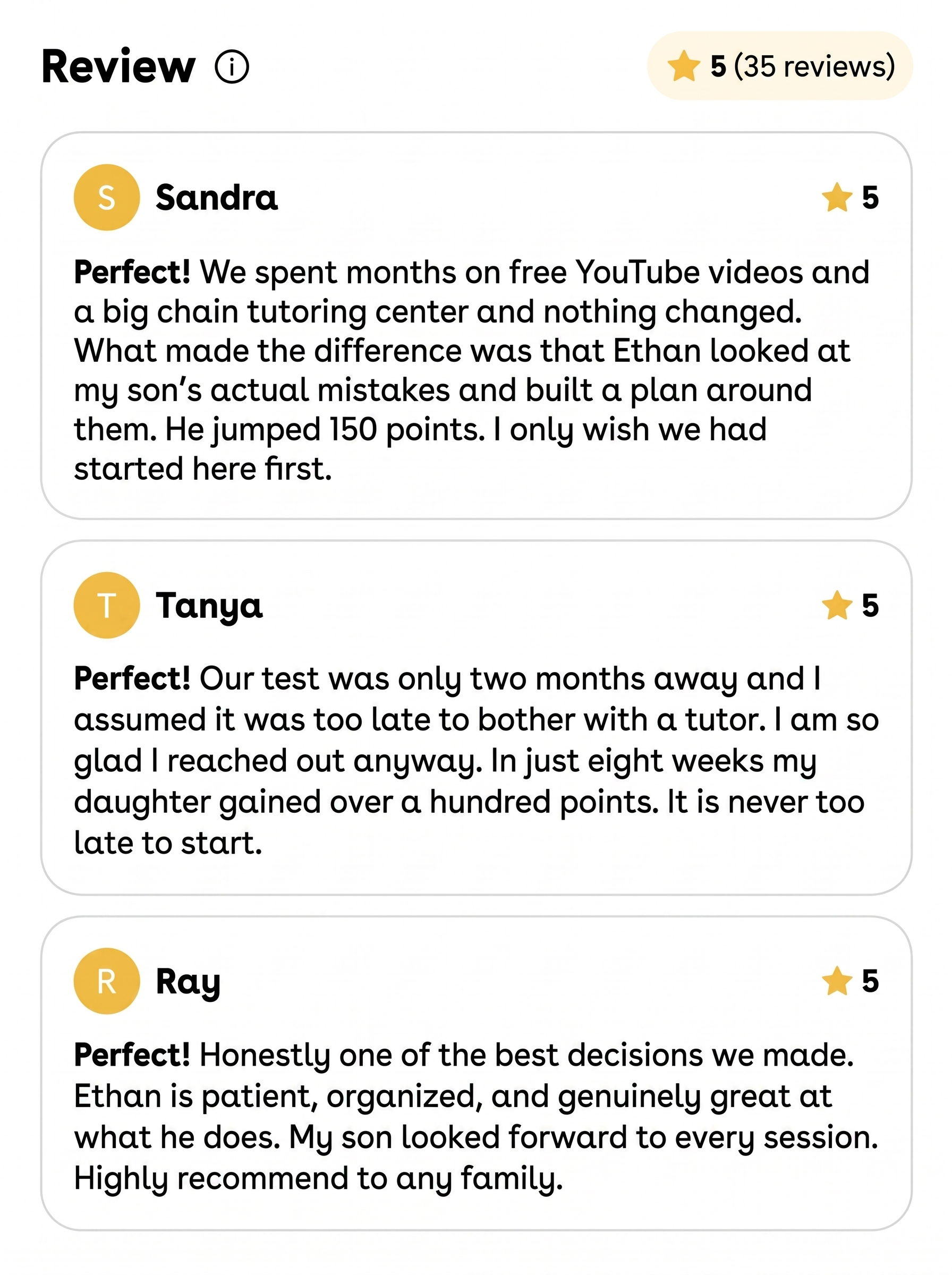 More parent reviews with five-star ratings
